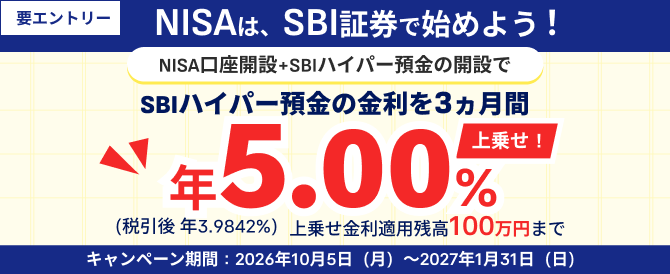 NISAはSBI証券で始めよう！NISA口座開設とSBIハイパー預金の開設でSBIハイパー預金の金利を3ヵ月間上乗せ！