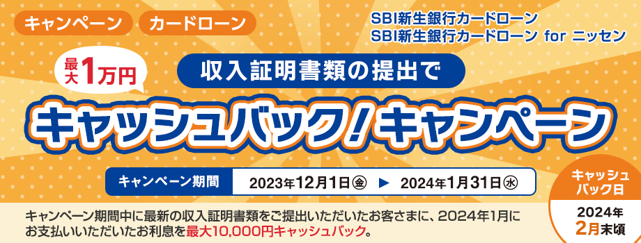 収入証明書類の提出でキャッシュバック！キャンペーン