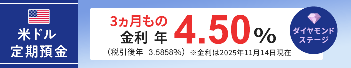 ダイヤモンドステージなら、米ドル定期預金が優遇金利！