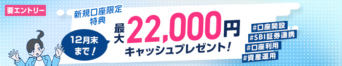 新規口座限定特典 最大22,000円キャッシュプレゼント！