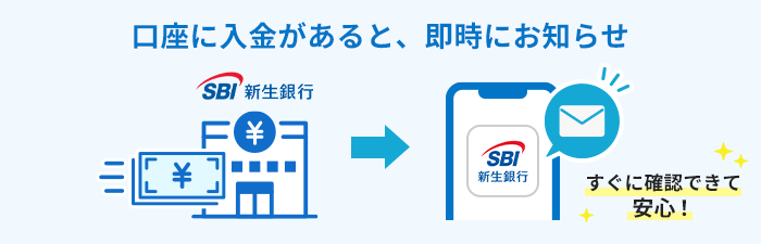 口座に入金があると、即座にお知らせ SBI新生銀行 すぐに確認できて安心！