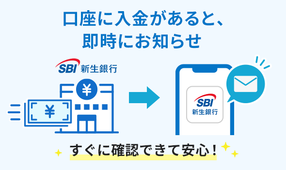 口座に入金があると、即座にお知らせ SBI新生銀行 すぐに確認できて安心！