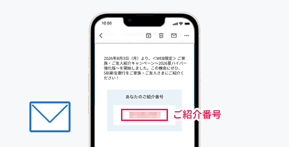 メールの場合のご紹介番号の位置