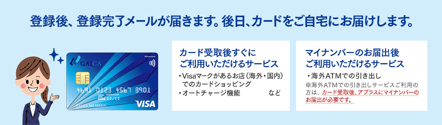 登録後、登録完了メールが届きます。後日、カードをご自宅にお届けします。