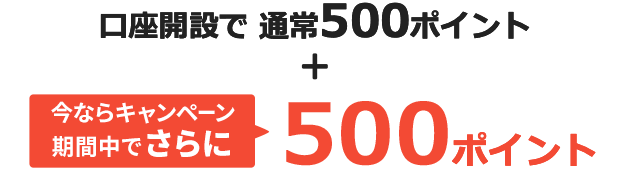 口座開設で通常500ポイント 今ならキャンペーン期間中でさらに500ポイント