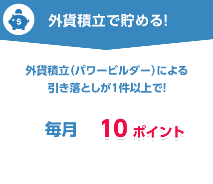 外貨積立で貯める!外貨積立(パワービルダー)による引き落としが1件以上で!毎月10ポイント