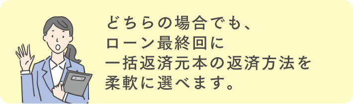 どちらの場合でも、ローン最終回に一括返済元本の返済方法を柔軟に選べます。