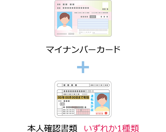 マイナンバーカード＋本人確認書類　いずれか1種類