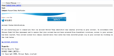 フィッシングメールの例