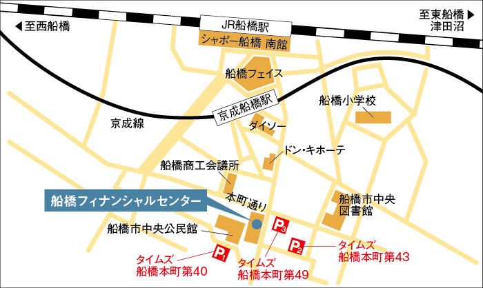 船橋フィナンシャルセンター（旧津田沼フィナンシャルセンター）所定の駐車場案内図